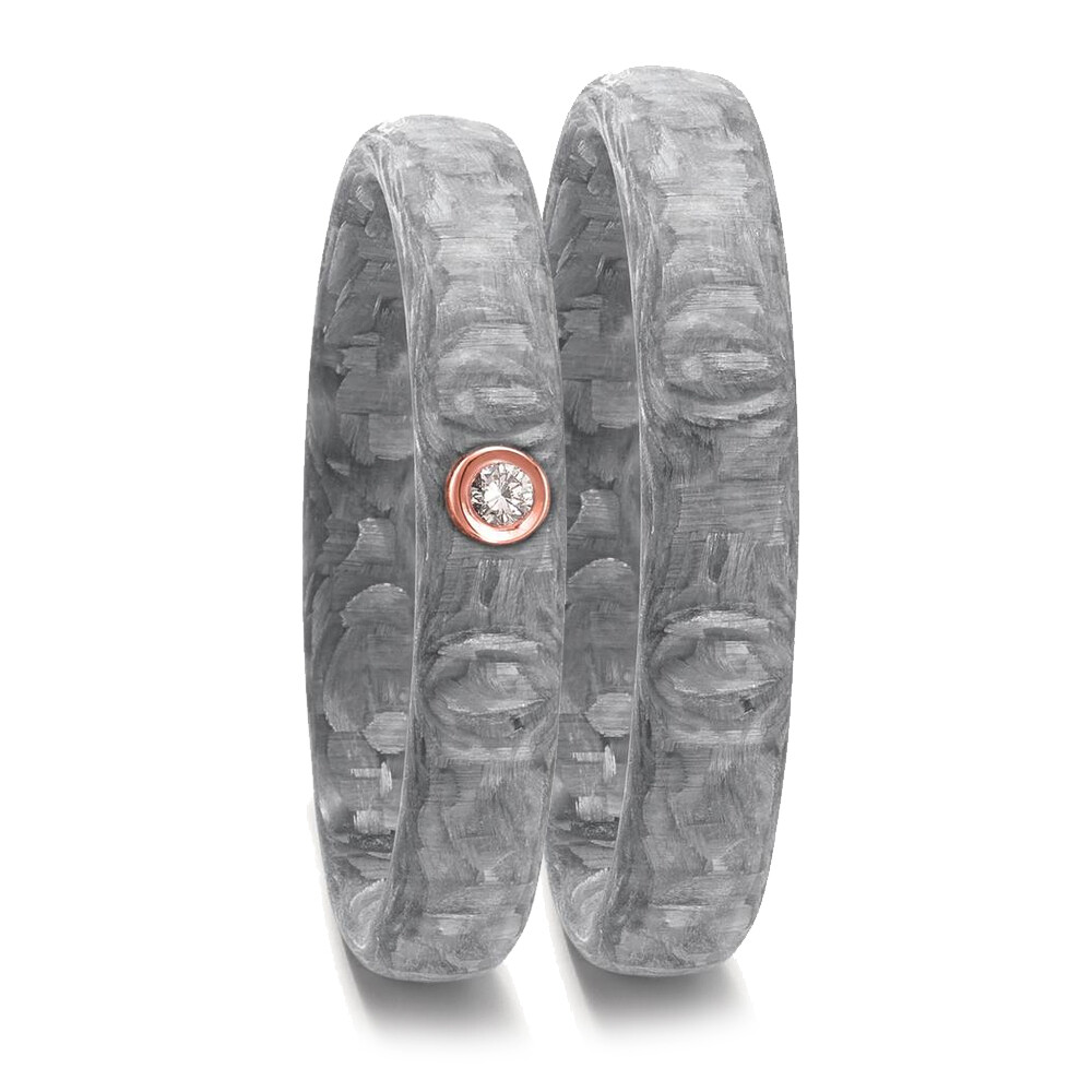 Trauringe Carbon grau Rotgold 750 Brillant TitanFactory 52609