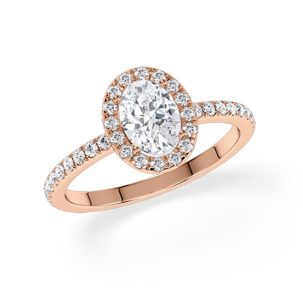 Verlobungsring Rotgold 750 mit 0,5 ct Oval-Diamant LG & Hidden Halo Diamantakzenten – Rubin RU-1902-20