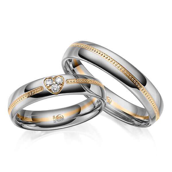 Paar Trauringe / Eheringe Platin 600/- Roségold 585/- zus. 0,075 ct, tw, si - RU-1646-13