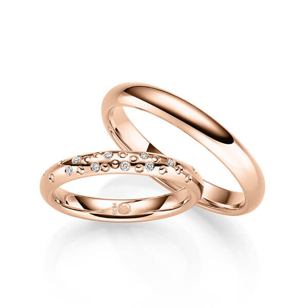 Paar Trauringe / Eheringe außen Rotgold 333/- , innen Rotgold 333/- zus. 0,040 ct, tw, si - RU-1711-15
