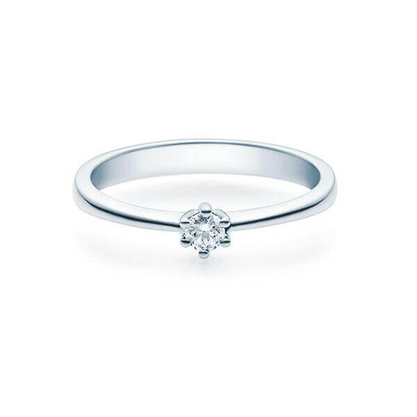Verlobungsring Solitär 6er Krappe Silber 925 rhodiniert zus. 0,080 ct, w, si - RU-1497-10