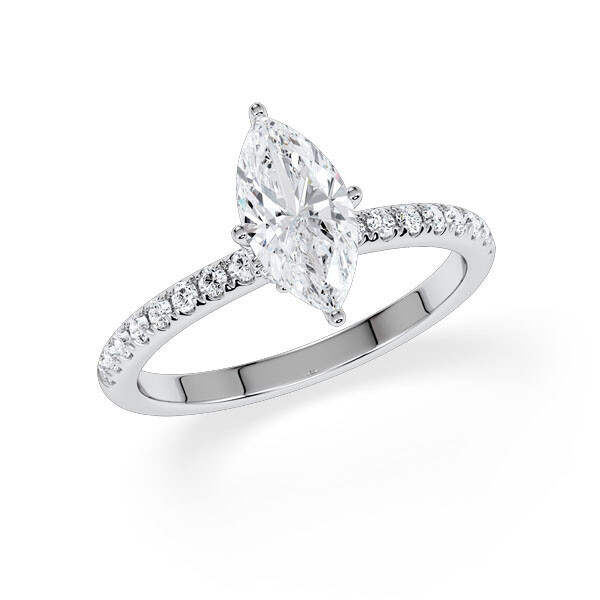Ring Veiled Halo Marquise Diamant Weißgold Rubin 1892
