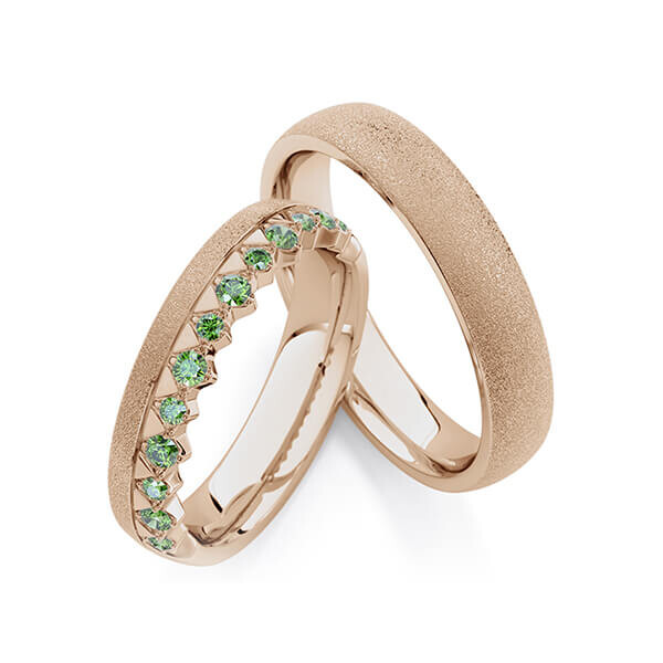 Trauringe Memoire Peach-Gold 750 Apple Green zus. 0,285 ct. Rubin RU-1772