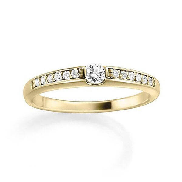 Diamantring mit seitlichem Steinbesatz Gelbgold Rubin RU-1273