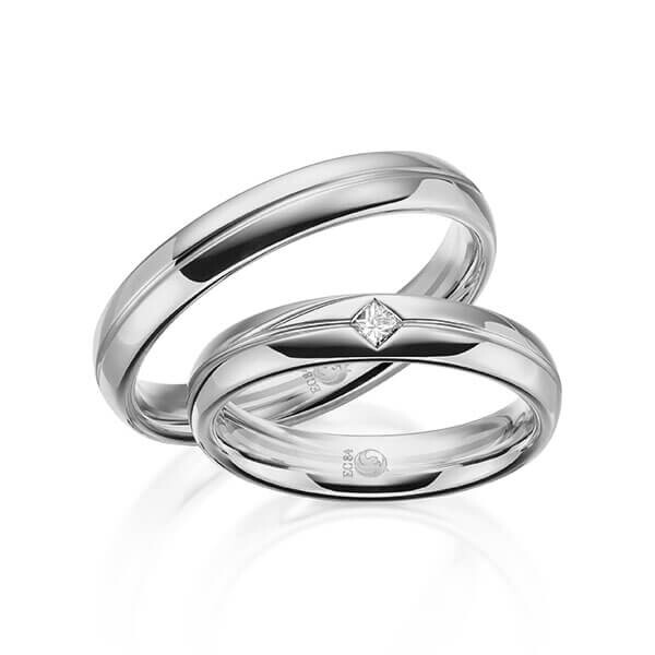 Paar Trauringe / Eheringe Platin 600/- zus. 0,060 ct, tw, si - RU-1611-8