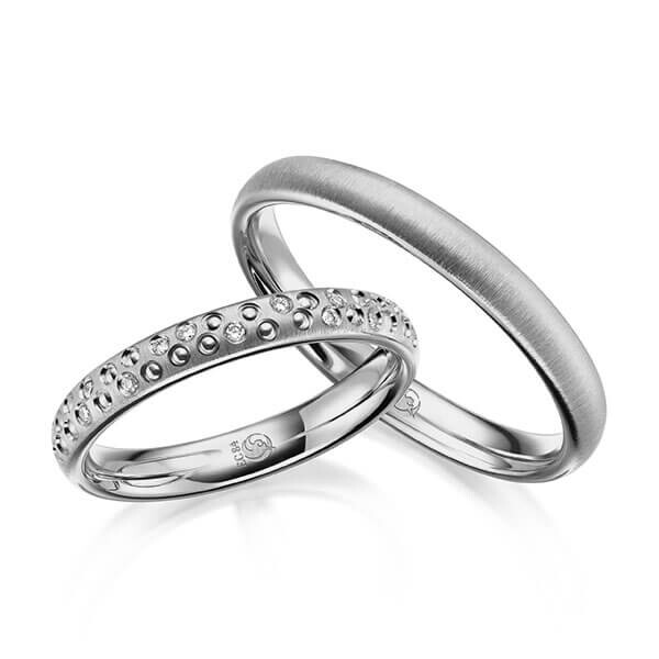 Paar Trauringe / Eheringe Palladium 585/- zus. 0,060 ct, tw, si - RU-1634-6