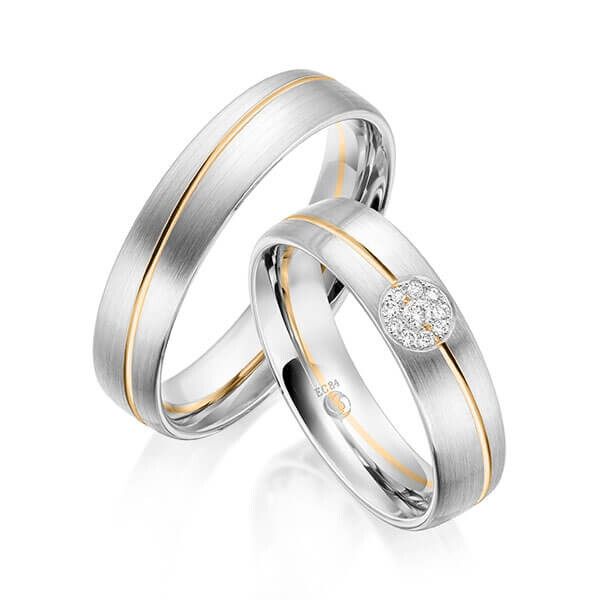 Paar Trauringe / Eheringe Weißgold 375/- Roségold 375/- zus. 0,070 ct, tw, si - RU-1604-2