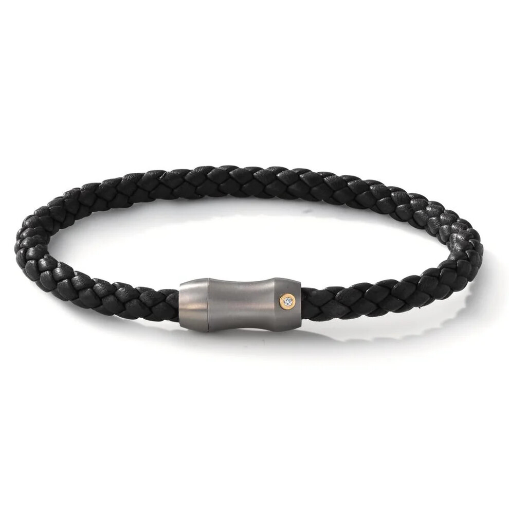 Armband Titan & 18k Gold mit Diamant, Leder TeNo 60297