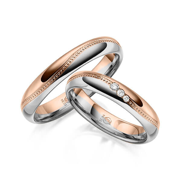 Paar Trauringe / Eheringe Rotgold 585/- Platin 600/- zus. 0,060 ct, tw, si - RU-1626-7
