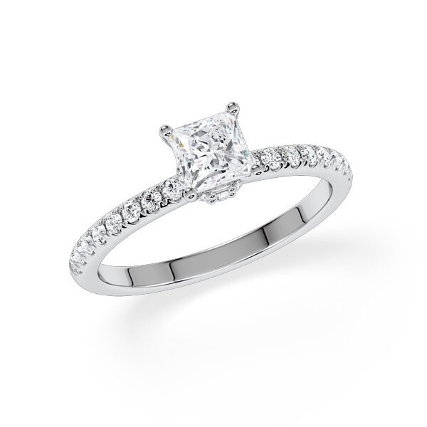 Ring Veiled Halo Prinzess Diamant Weißgold Rubin 1895