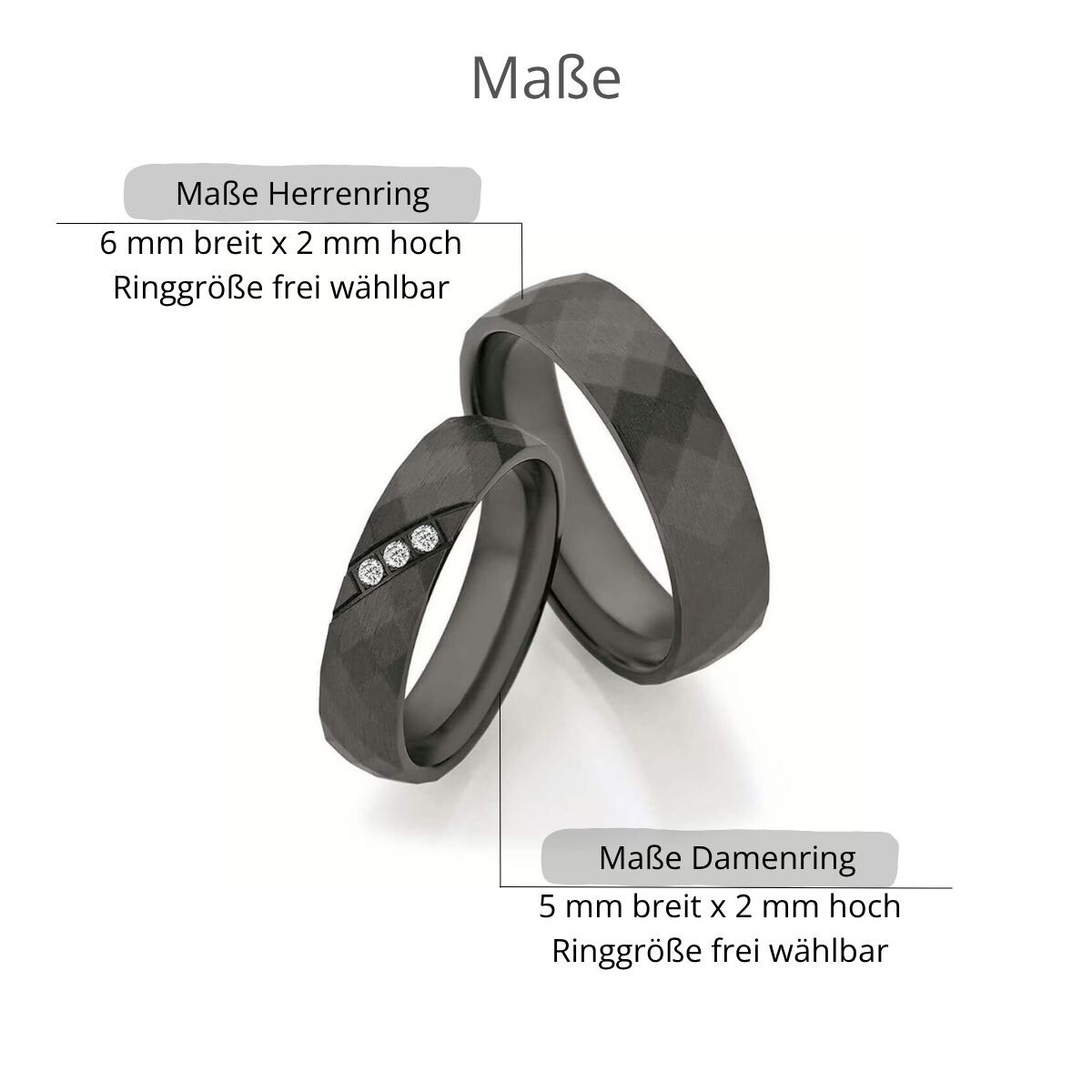 Schwarze Eheringe Zirkonium Längsmatt Ruesch 14/30050 & 14/30060