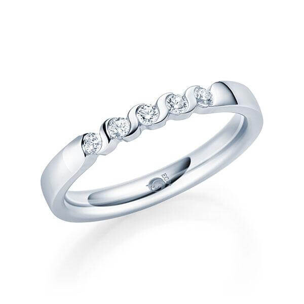 Memoire- Diamantring Palladium 950 zus. 0,200ct. Brillant Rubin RU-1566