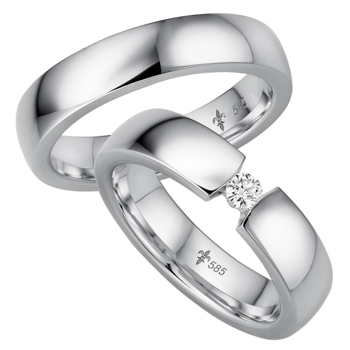 Giloy Trauringe TR-0-00029 & TR-1-00029 Fleur Weißgold