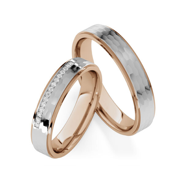 Paar Trauringe / Eheringe Peach-Gold 585/- Palladium 950/- zus. 0,090 ct, tw, si - RU-1849-1