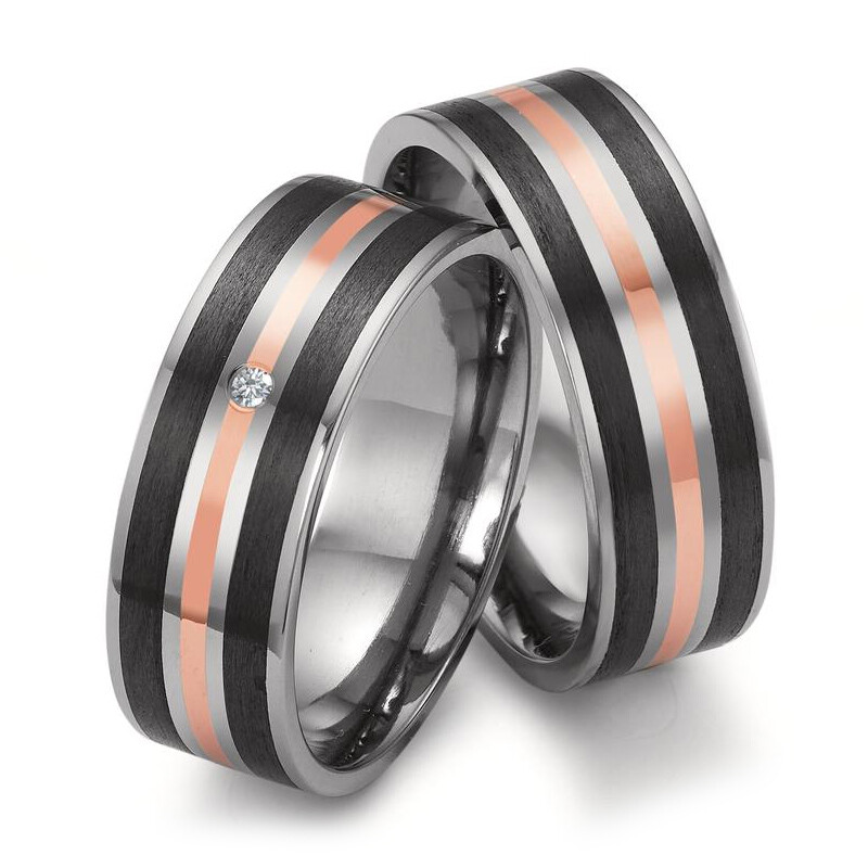 Trauringe Titan Carbon Rotgold 750 Brillant TitanFactory 51393