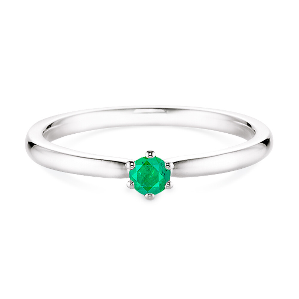 Verlobungsring Weißgold mit Smaragd 3,5 mm