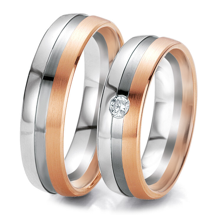 Breuning Tricolor Trauringe Rotgold Graugold Weißgold 48/06115 & 48/06116