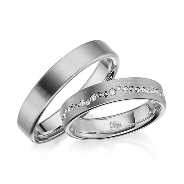 Paar Trauringe / Eheringe Graugold 585/- zus. 0,115 ct, tw, si - RU-1633-5