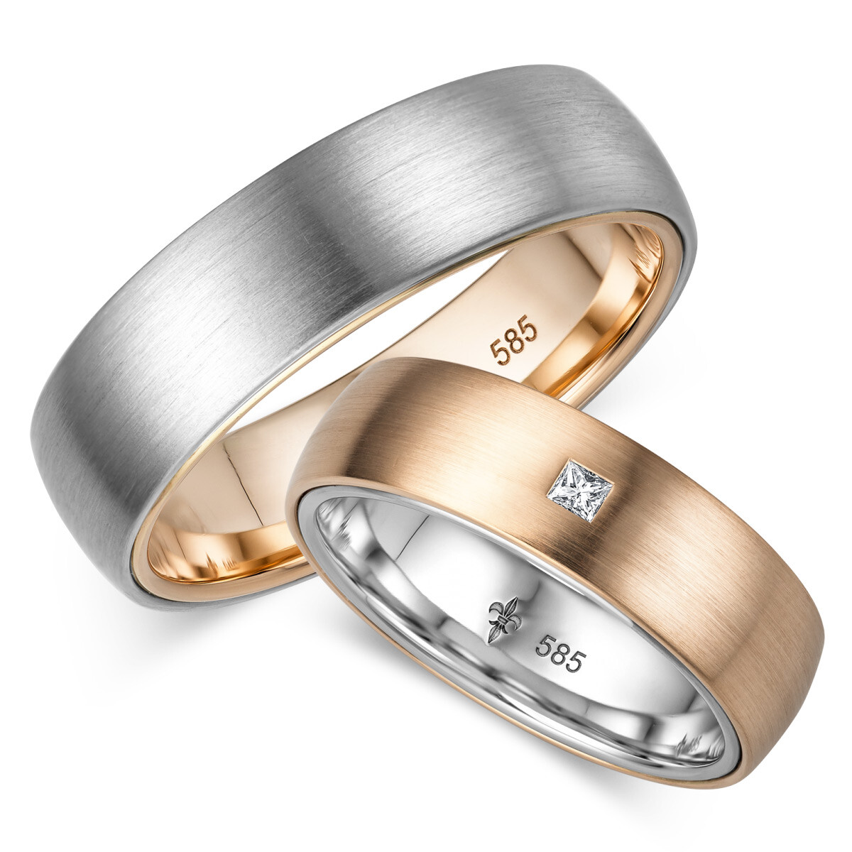 Giloy Trauringe TR-0-00014 & TR-1-00014 Camille Weißgold & Roségold