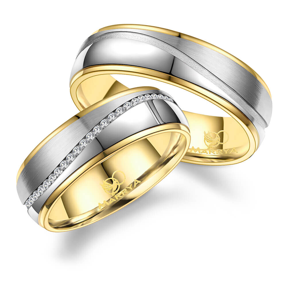 Trauringe Partnerringe Edelstahl Gelbgoldplattierung Zirkonia Marrya ES-22