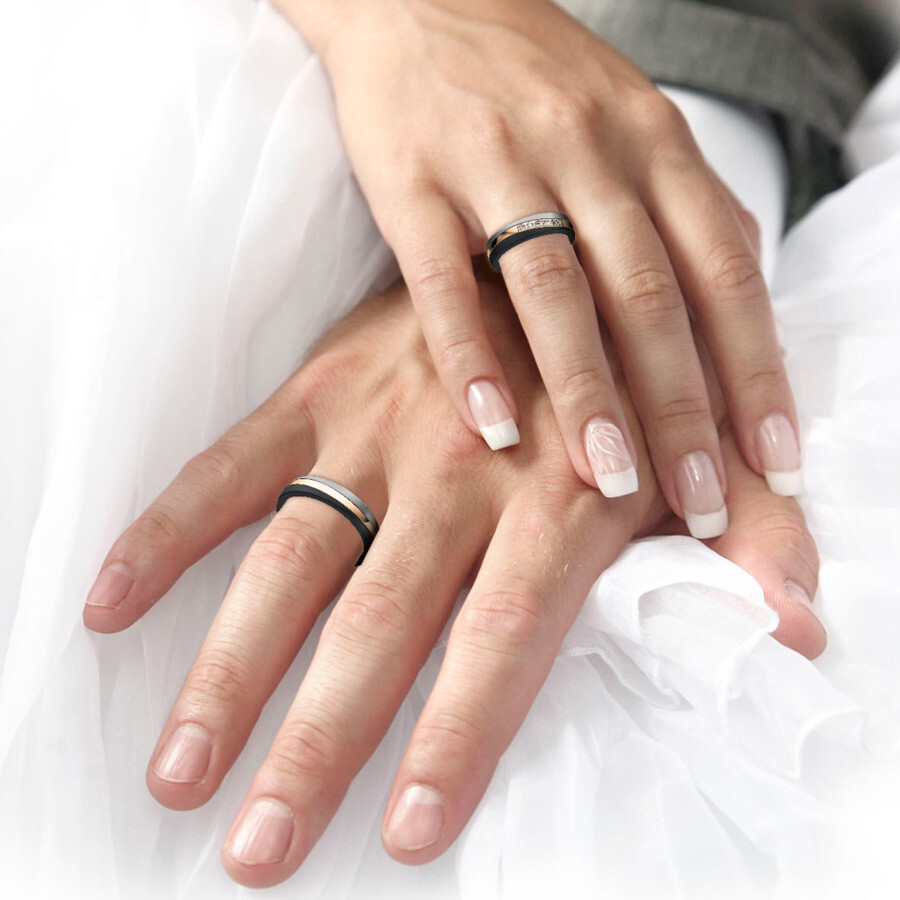Ruesch Trauringe 14/20010 & 14/20020 Zirconium & Roségold 585 & Titan