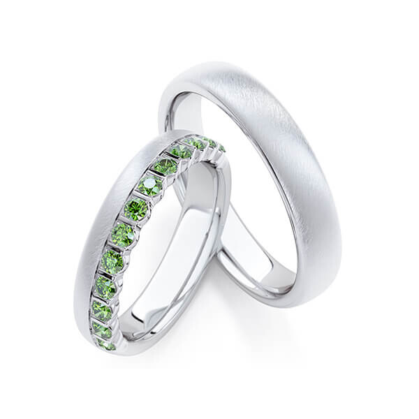 Trauringe Memoire Weißgold 585 Apple Green zus. 0,560 ct. Rubin RU-1768