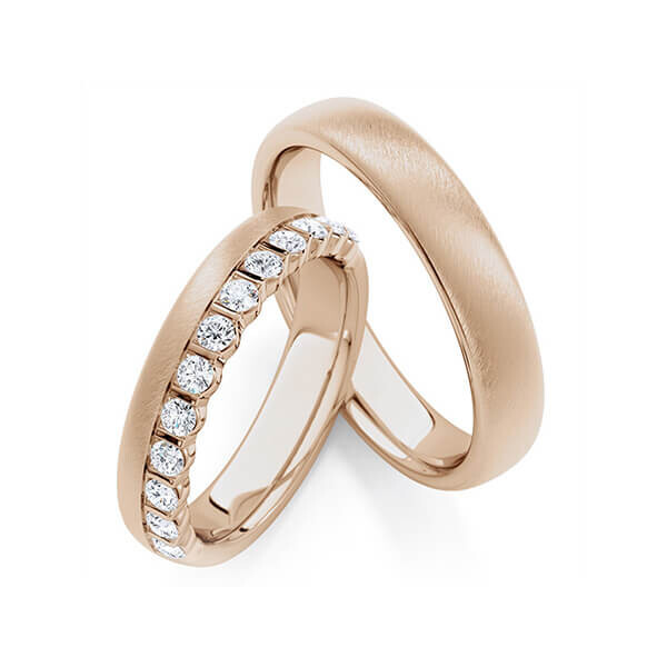 Trauringe Memoire Peach-Gold 750 Brillant zus. 0,560 ct. tw, si Rubin RU-1768