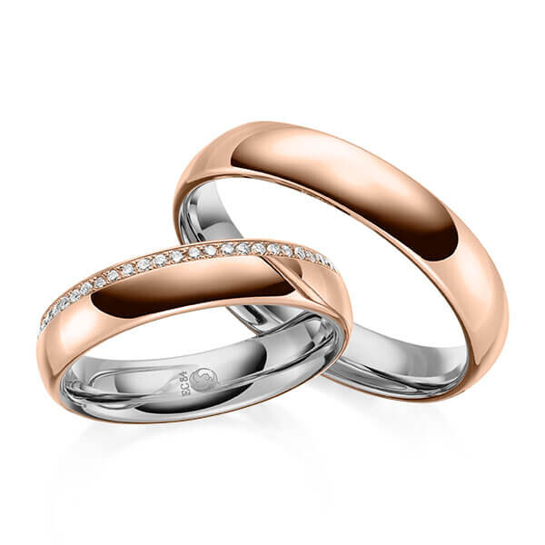 Paar Trauringe / Eheringe Innen Platin 600/- , außen Rotgold 585/- zus. 0,135 ct, tw, si - RU-1644-7