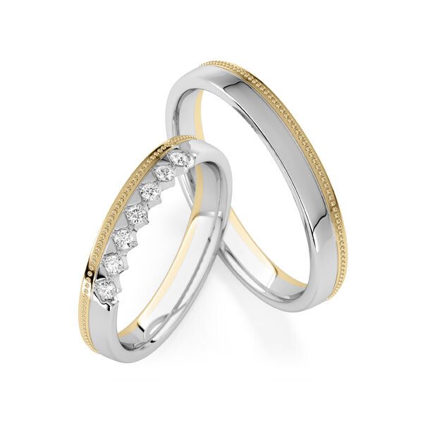 Paar Trauringe / Eheringe Gelbgold 333/- Weißgold 333/- zus. 0,140 ct, tw, si - RU-1840-7