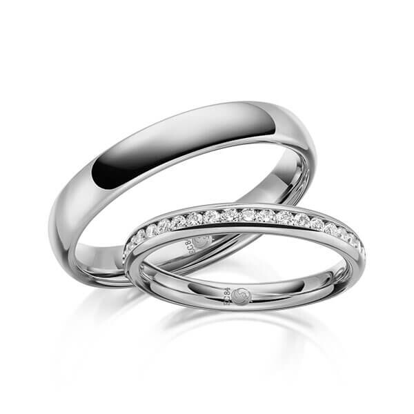 Paar Trauringe / Eheringe Innen Graugold 585/- , außen Graugold 585/- zus. 0,285 ct, tw, si - RU-1643-6
