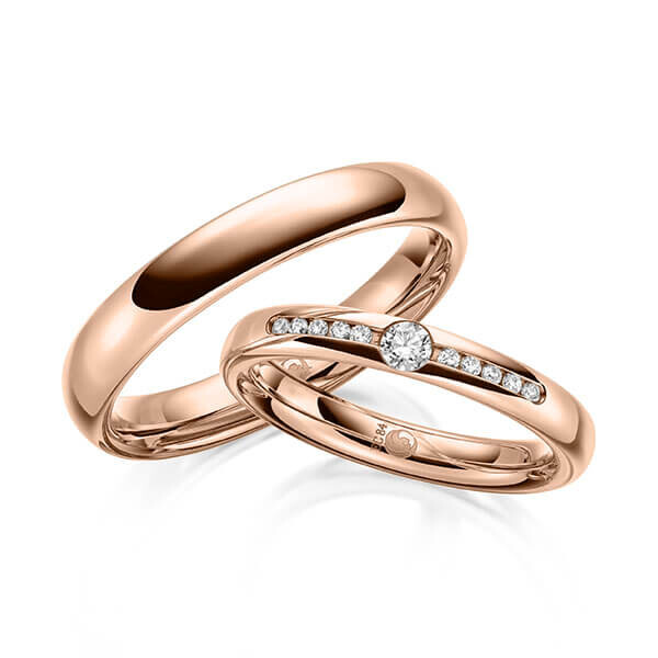 Paar Trauringe / Eheringe Innen Rotgold 333/- , außen Rotgold 333/- zus. 0,160 ct, tw, si - RU-1645-4
