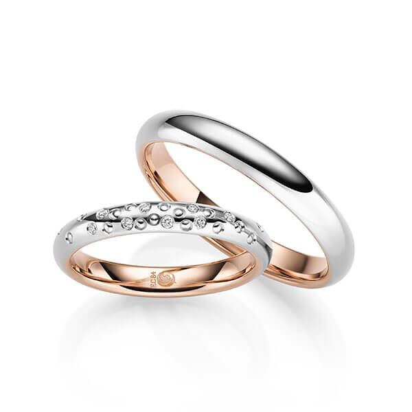 Paar Trauringe / Eheringe außen Platin 600/- , innen Rotgold 585/- zus. 0,040 ct, tw, si - RU-1711-6