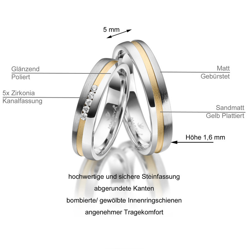 Trauringe Partnerringe Sterlingsilber 925 Zirkonia Marrya SI-23 Info