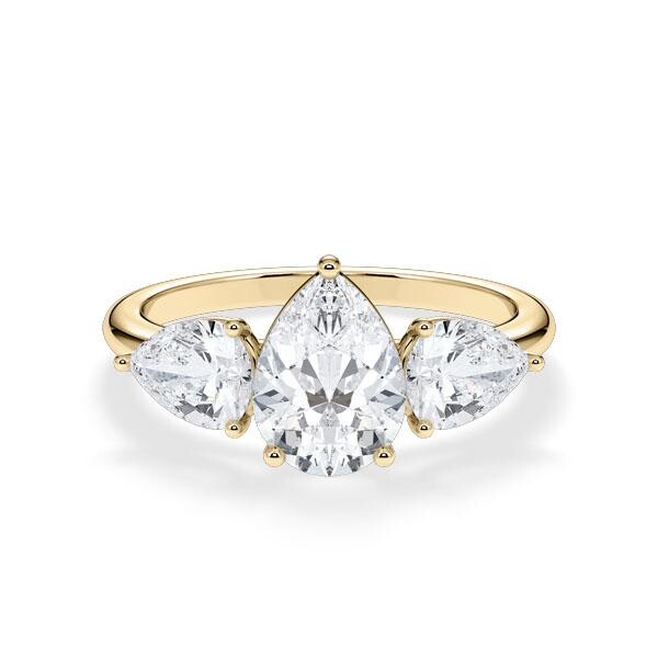 Diamantring Three Stone Tropfen Pear Gelbgold Rubin RU-1876
