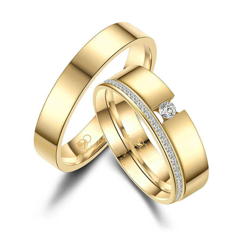 Eheringe Partnerringe Memoire Edelstahl Gold Set Marrya ES-E44