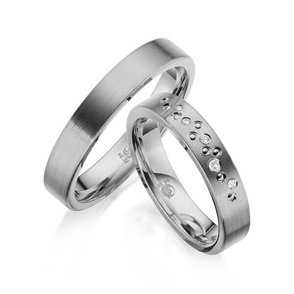 Paar Trauringe / Eheringe Palladium 585/- zus. 0,041 ct, tw, si - RU-1635-7