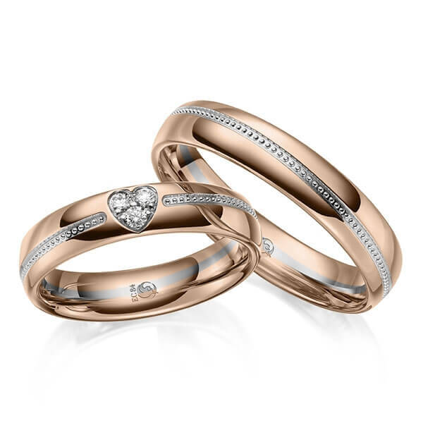 Paar Trauringe / Eheringe Rotgold 375/- Graugold dunkel 375/- zus. 0,075 ct, tw, si - RU-1646-19
