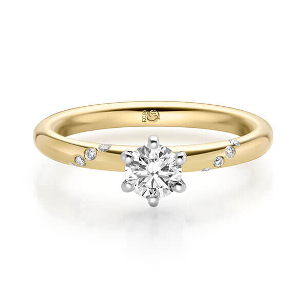 Diamantring Gelbgold 750 zus. 0,440 ct, tw,si Brillant Rubin RU-1718-1