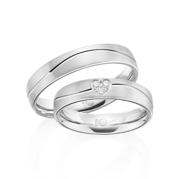 Paar Trauringe / Eheringe Weißgold 333/- zus. 0,075 ct, tw, si - RU-1603-4