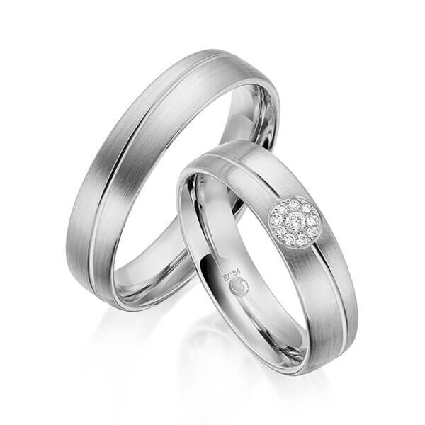 Paar Trauringe / Eheringe Graugold 585/- zus. 0,070 ct, tw, si - RU-1604-8