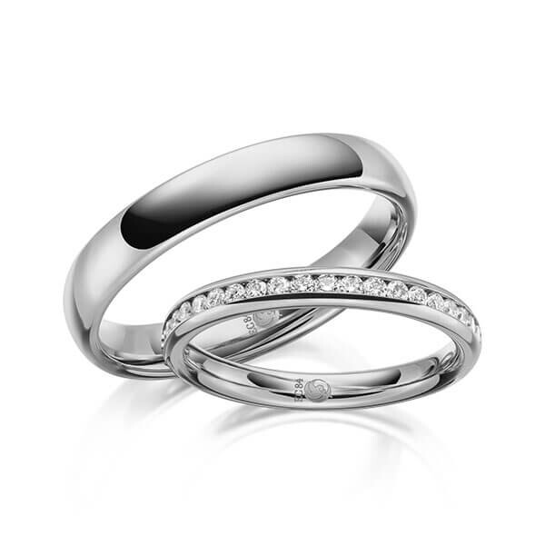 Paar Trauringe / Eheringe Innen Palladium 585/- , außen Palladium 585/- zus. 0,285 ct, tw, si - RU-1643-15