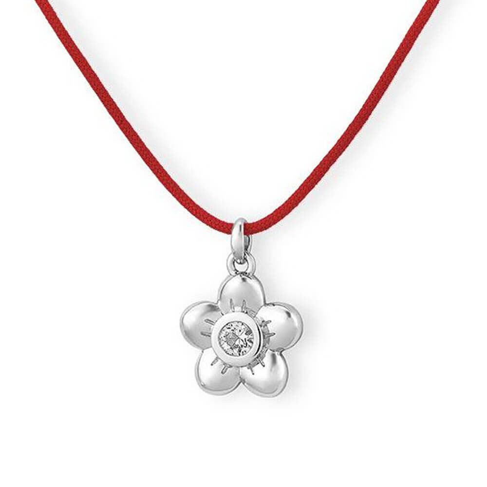 Collier Kids Blume Silber Saphir weiß Breuning 62-00609 - Band rot
