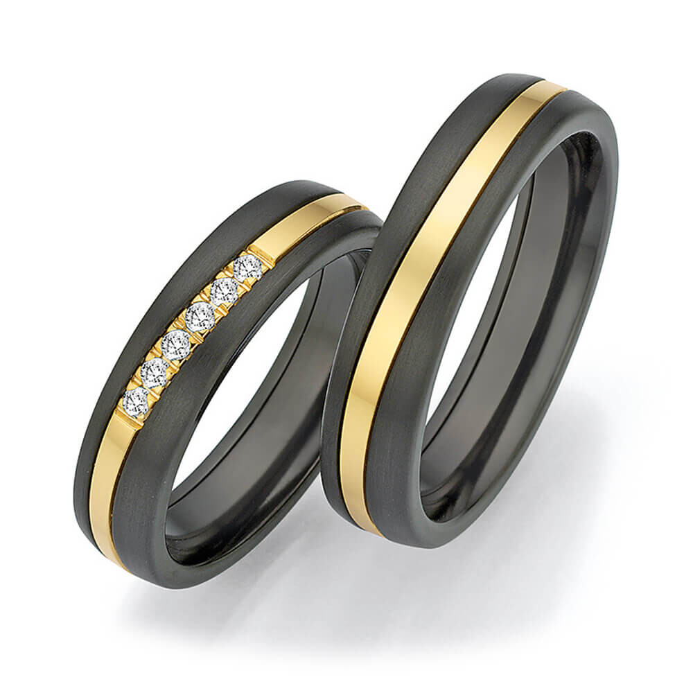 Trauringe Surfing Colors Zirkonium & Gelbgold Ruesch 14/20010