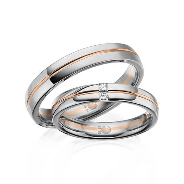 Paar Trauringe / Eheringe Graugold 585/- Rotgold 585/- zus. 0,060 ct, tw, si - RU-1615-9