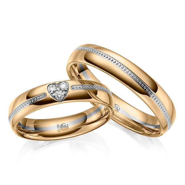 Trauringe Bicolor Eheringe mit Herz Roségold Platin Rubin RU-1646