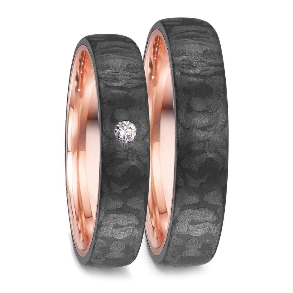 Volcanic Love Eheringe aus Rotgold 585 & Carbon TeNo 52660