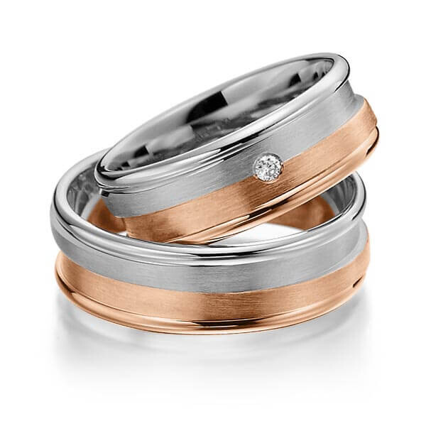 Paar Trauringe / Eheringe Graugold 585/- Rotgold 585/- zus. 0,030 ct, tw, si - RU-1491-11