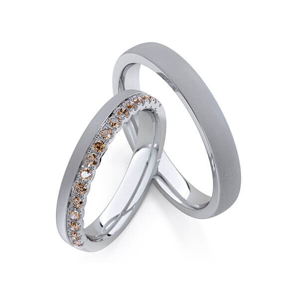 Paar Trauringe / Eheringe Graugold 375/- zus. 0,320 ct, Cognac - RU-1765-11