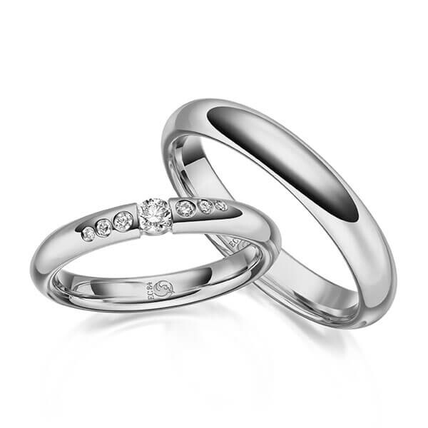 Paar Trauringe / Eheringe Palladium 585/- zus. 0,160 ct, tw, si - RU-1630-6