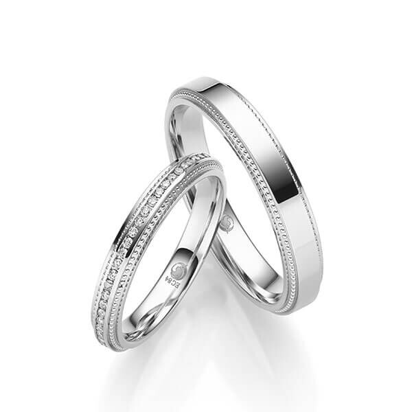Paar Trauringe / Eheringe Palladium 585/- zus. 0,140 ct, tw, si - RU-1700-6